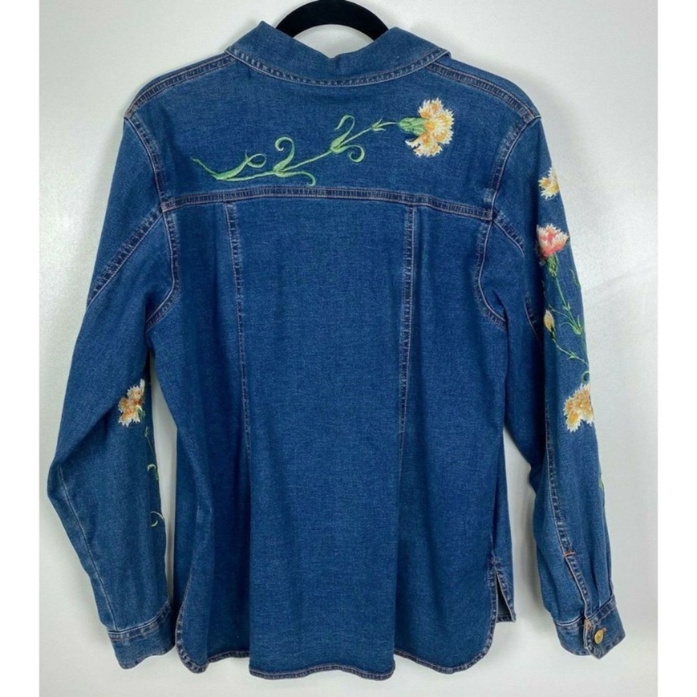Vintage 90s Bob Mockie embroidered floral denim button down shirt shaket size S